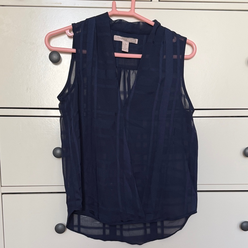 NWOT Navy Sleeveless Sheer V-Neck Tank